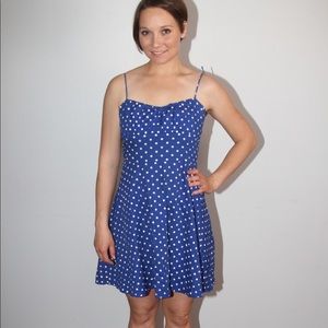 Spaghetti Strap Blue and White Polka Dot Dress